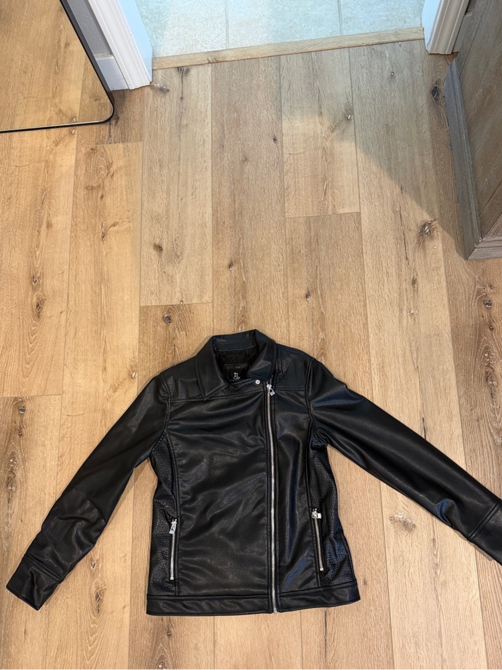 art class Black Faux Leather Moto Jacket for Kids
